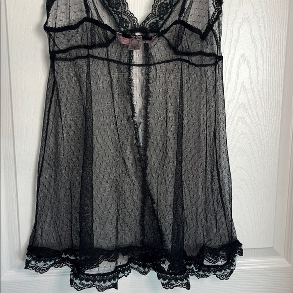Victoria’s Secret Sheer Black Babydoll with Blue Lace Trim - Picture 5 of 8